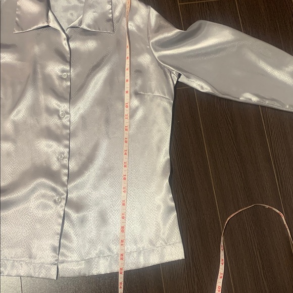 NWOT Silver Satin Button-Up Blouse - Picture 6 of 6